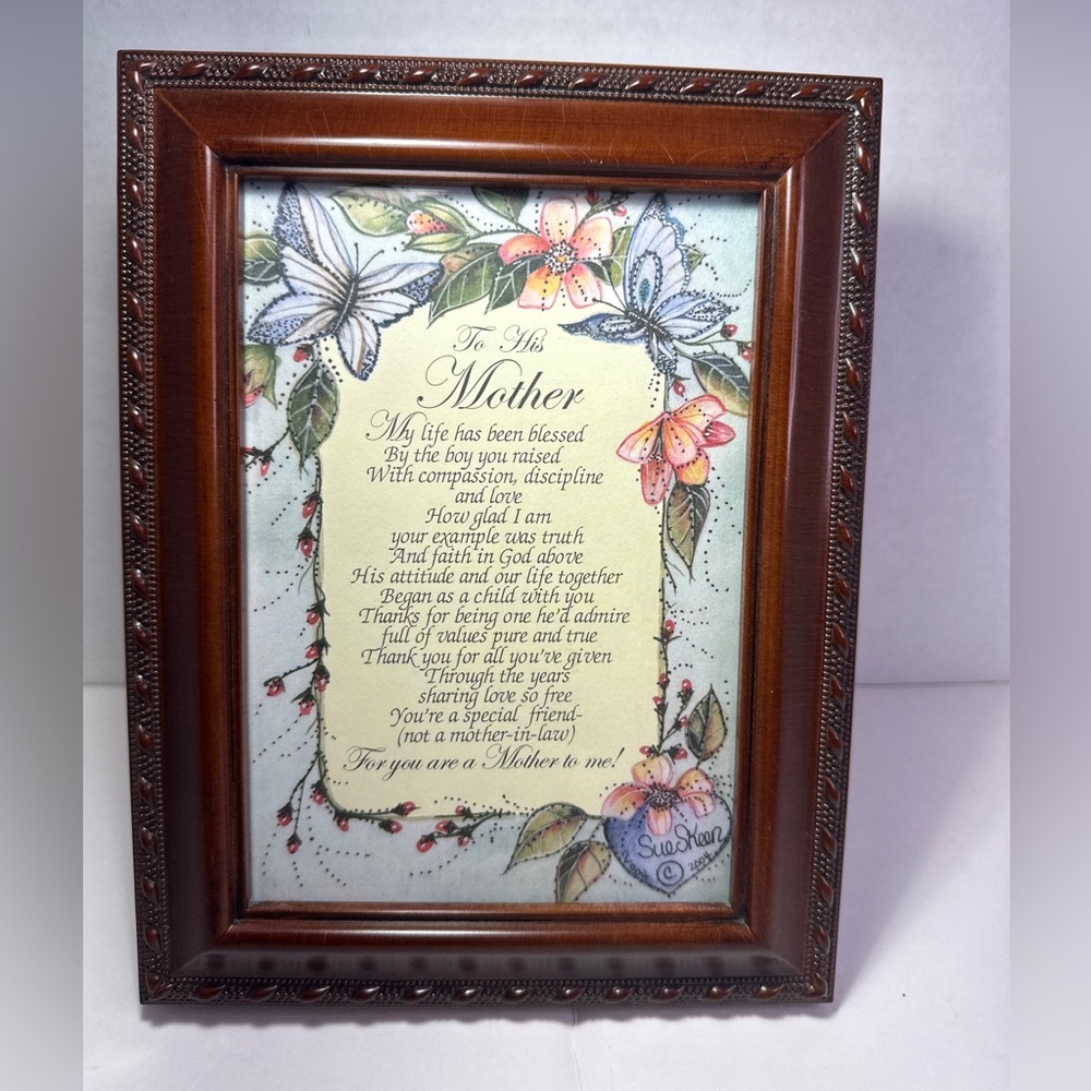 Framed art poem by Sue Skeen 2004 To his Mother